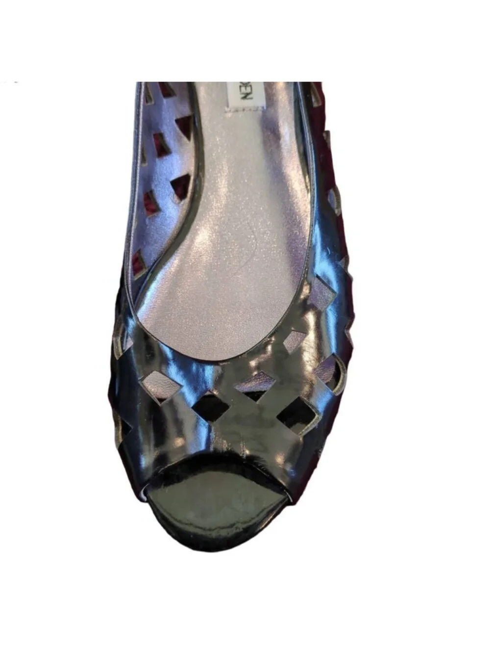 Steve Madden Women's Nina Faux Patent Leather Cutout Wedge Heel Peep Toe 8.5